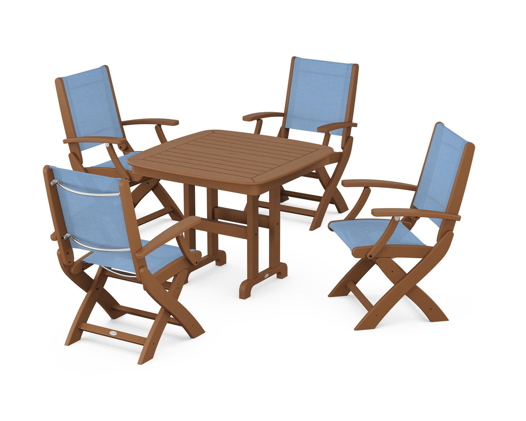 POLYWOOD® Coastal Folding Chair 5-Piece Dining Set