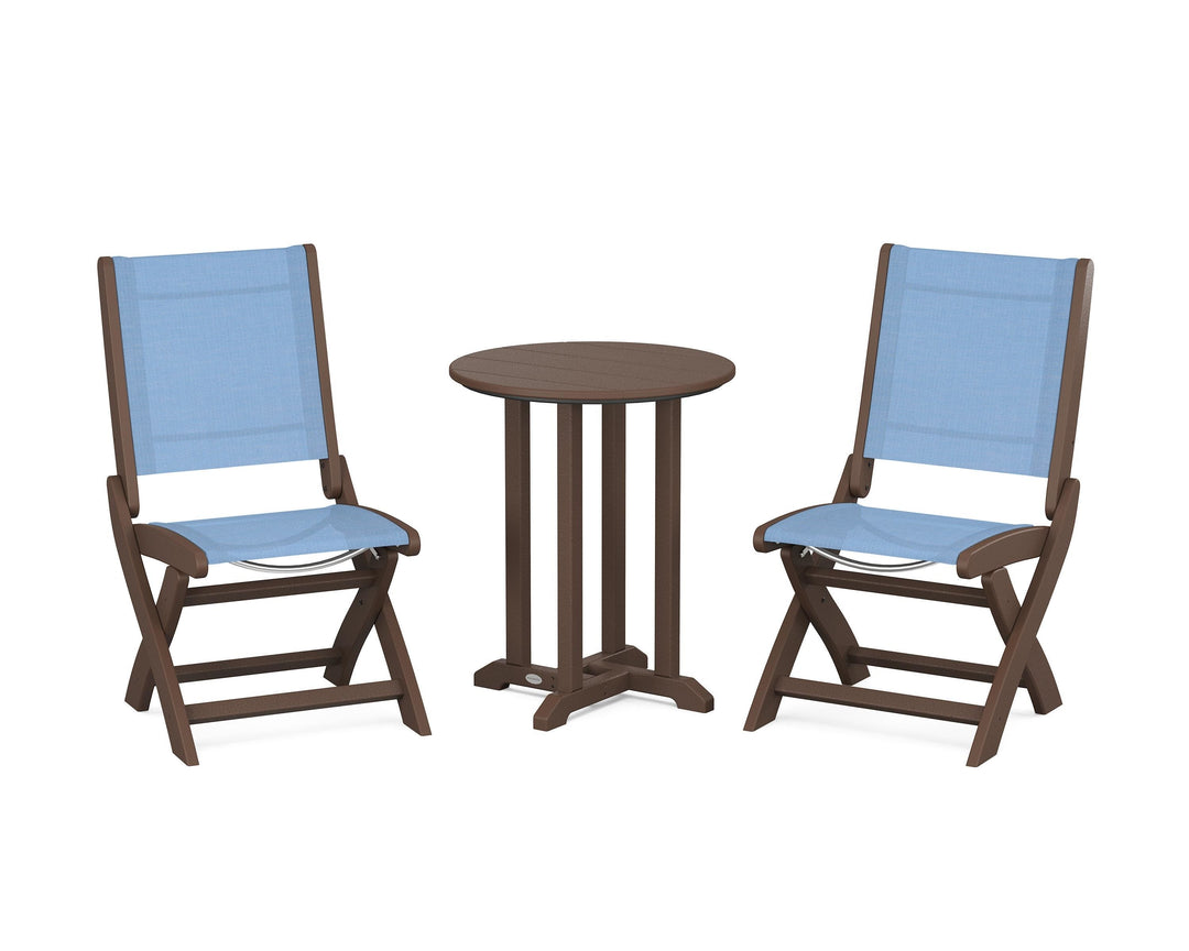 POLYWOOD® Coastal Folding Side Chair 3-Piece Round Bistro Dining Set