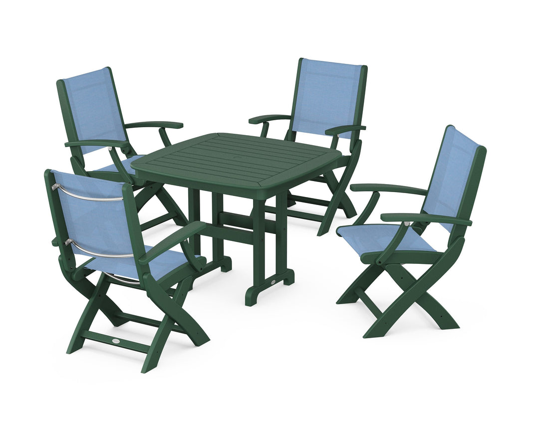 POLYWOOD® Coastal Folding Chair 5-Piece Dining Set