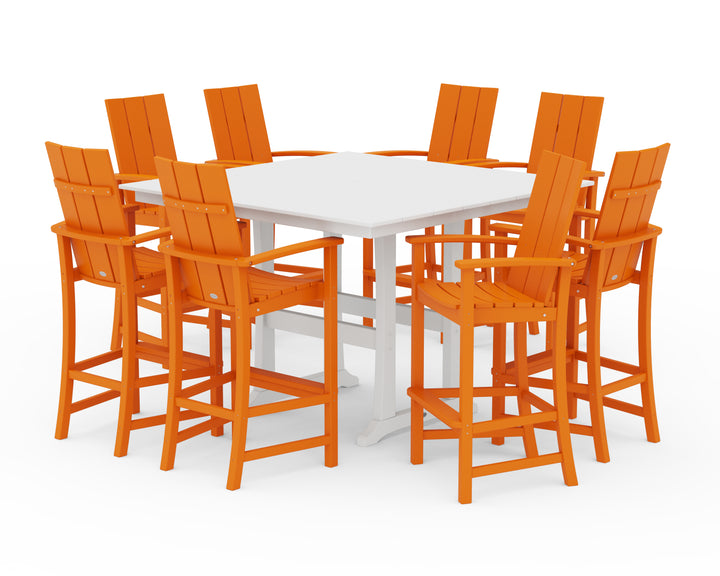 POLYWOOD® Modern Adirondack 9-Piece Farmhouse Trestle Bar Set