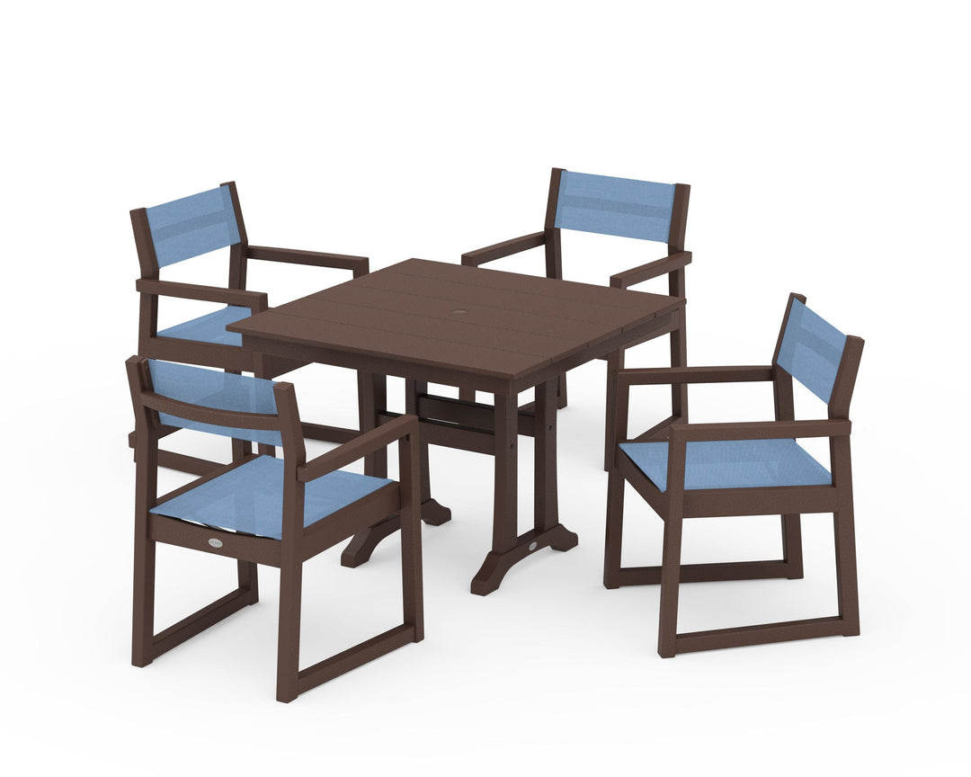 POLYWOOD® EDGE Sling 5-Piece Farmhouse Dining Set with Trestle Legs