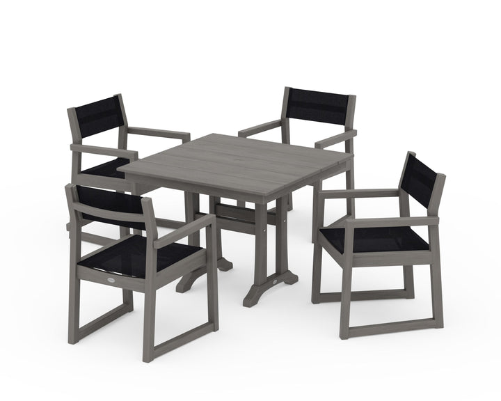 POLYWOOD® EDGE Sling 5-Piece Farmhouse Dining Set with Trestle Legs