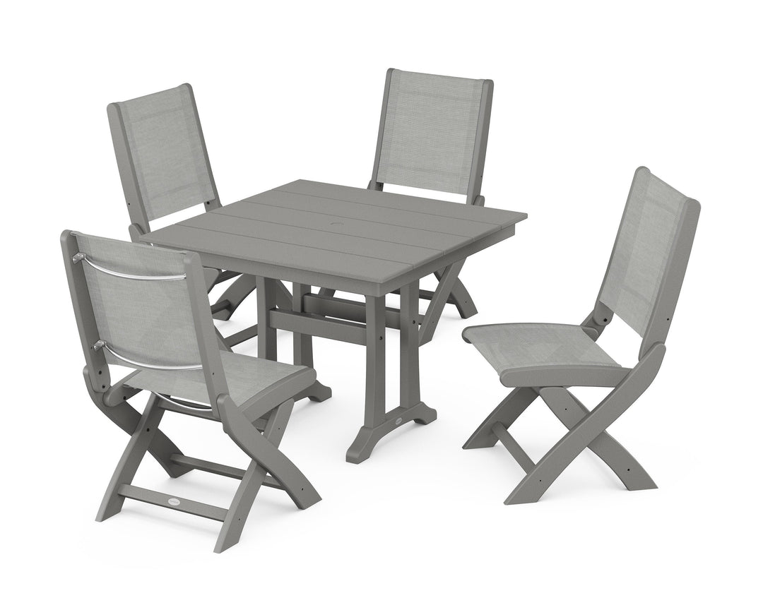 POLYWOOD® Coastal Folding Side Chair 5-Piece Farmhouse Dining Set With Trestle Legs