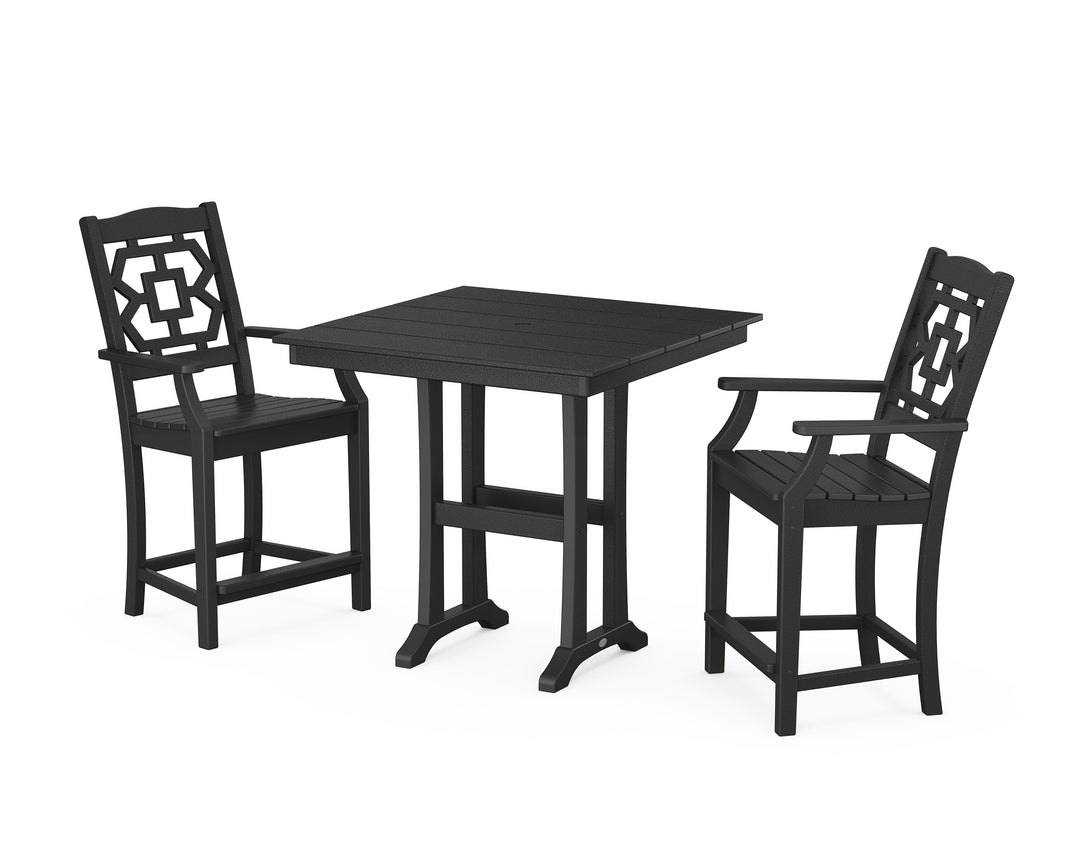 Martha Stewart by POLYWOOD® Chinoiserie 3-Piece Farmhouse Counter Set with Trestle Legs