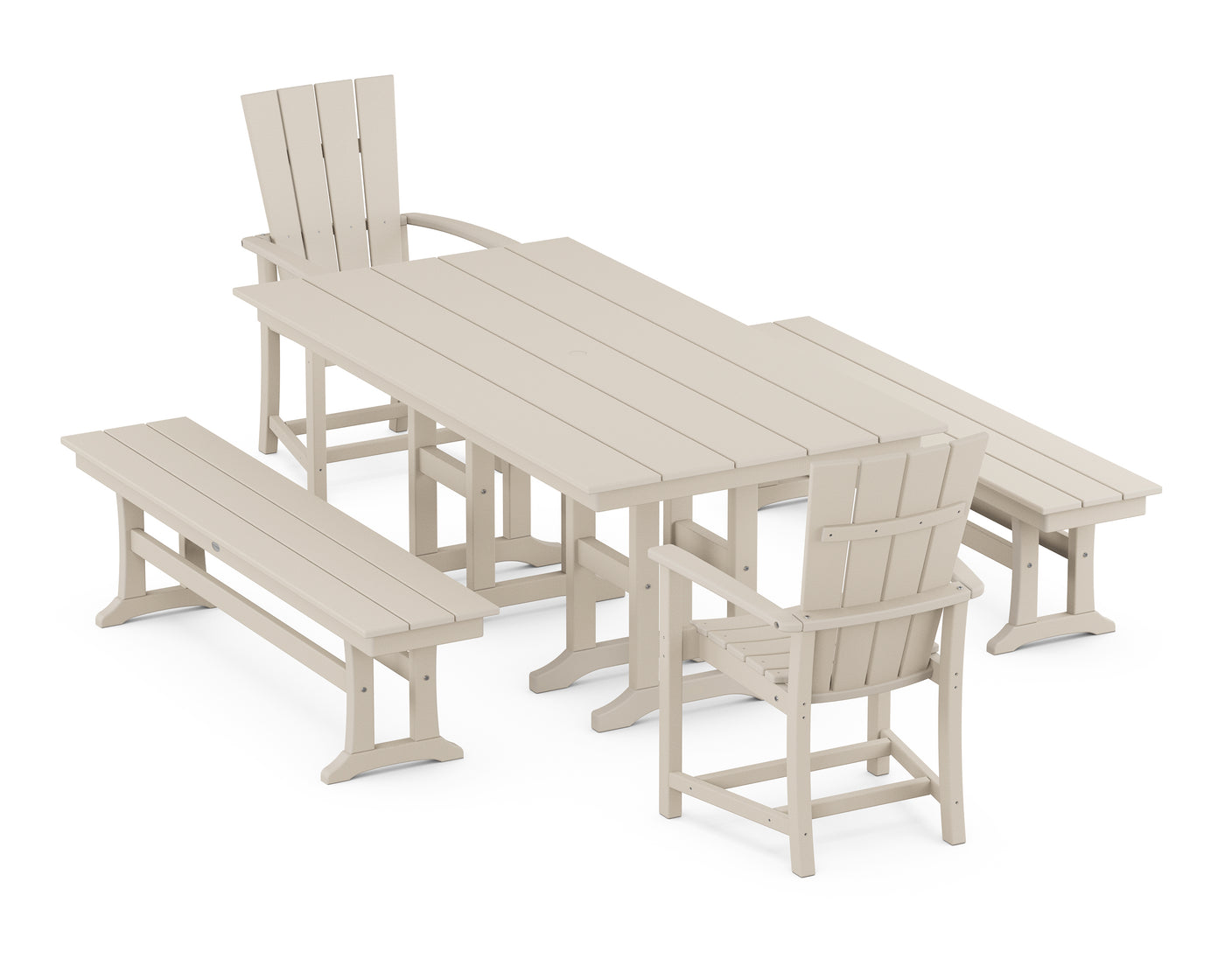 Quattro 5-Piece Farmhouse Dining Set with Benches