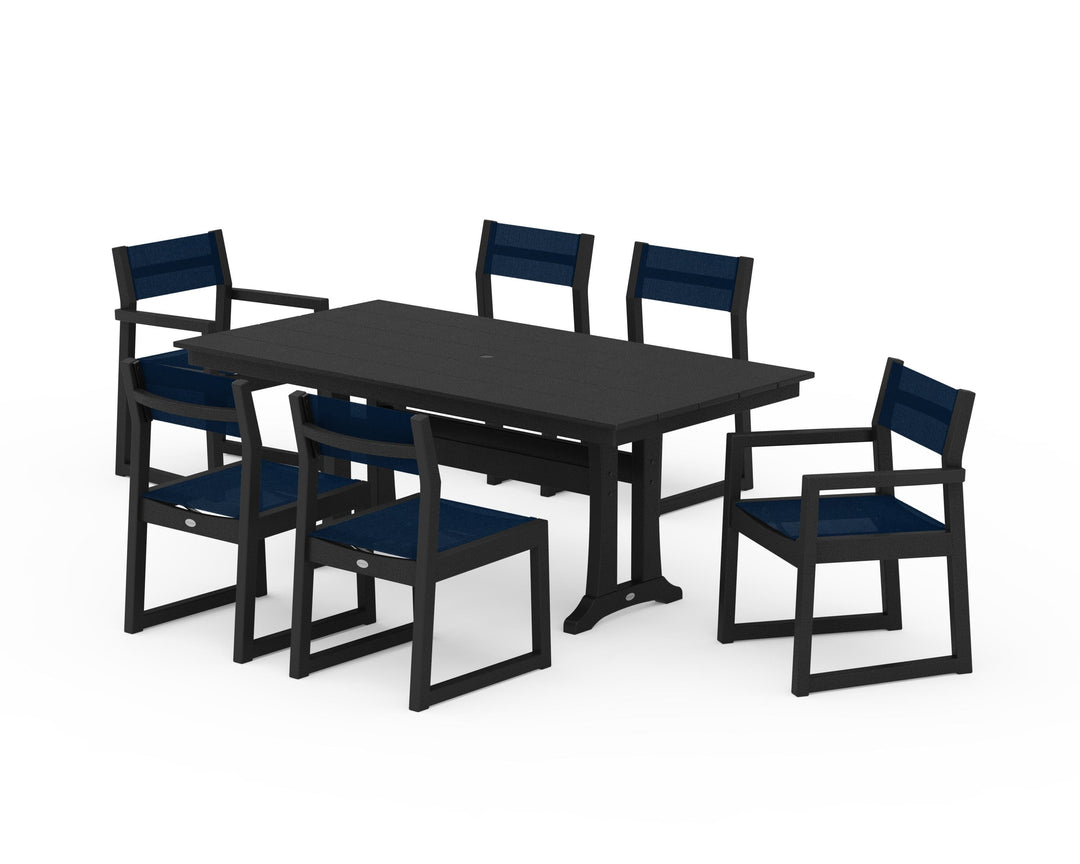 POLYWOOD® EDGE Sling 7-Piece Farmhouse Trestle Dining Set