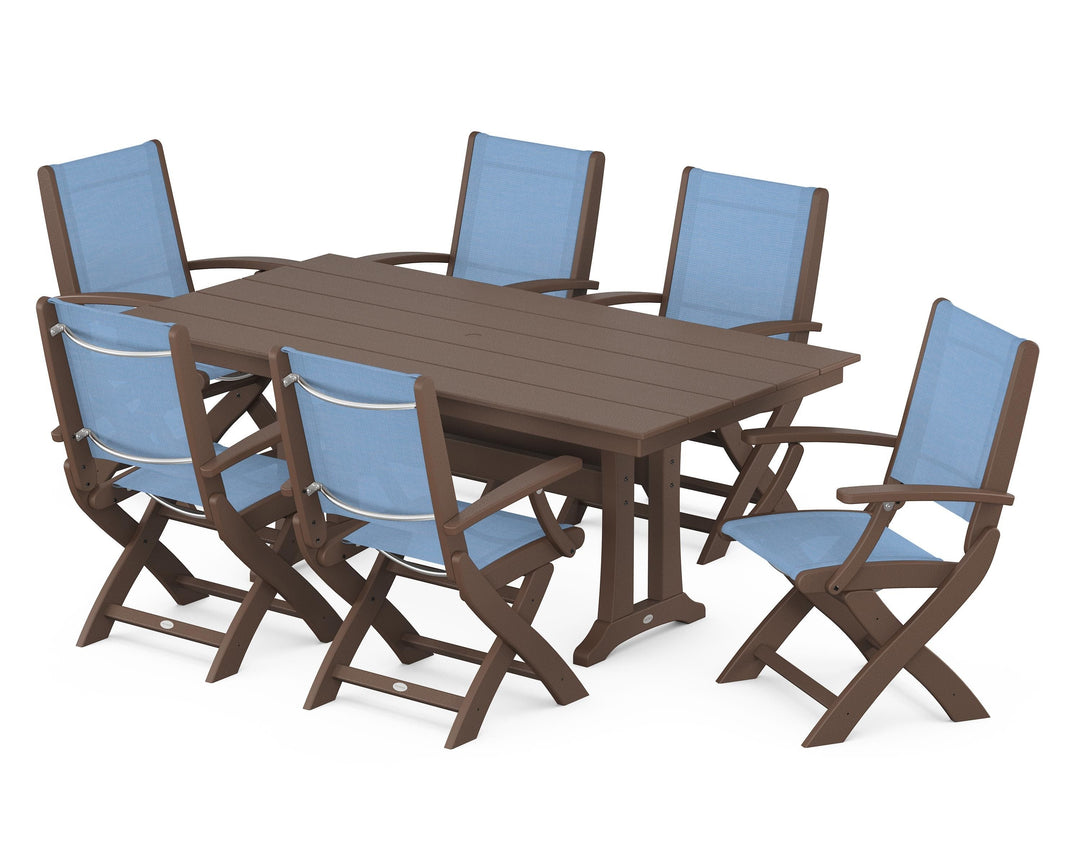 POLYWOOD® Coastal Folding Arm Chair 7-Piece Farmhouse Dining Set with Trestle Legs