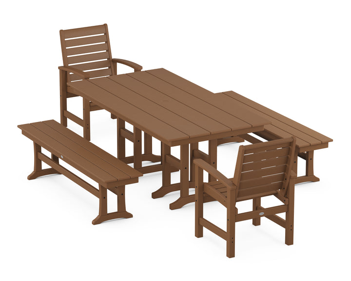 POLYWOOD® Signature 5-Piece Farmhouse Dining Set with Benches