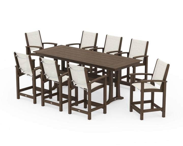 POLYWOOD® Coastal 9-Piece Farmhouse Counter Set with Trestle Legs