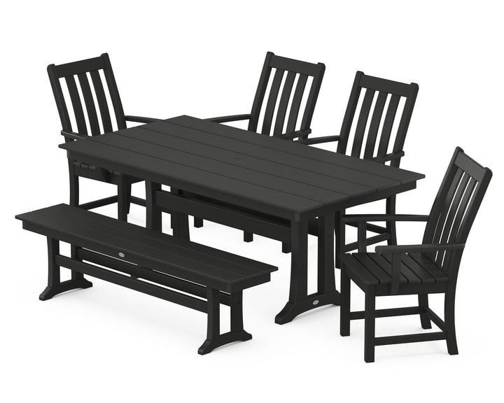 POLYWOOD® Vineyard 6-Piece Arm Chair Farmhouse Dining Set with Trestle Legs and Bench