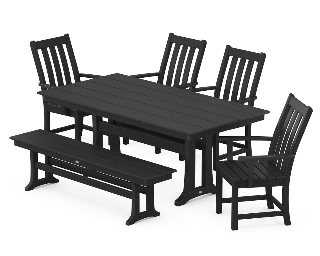 POLYWOOD® Vineyard 6-Piece Arm Chair Farmhouse Dining Set with Trestle Legs and Bench