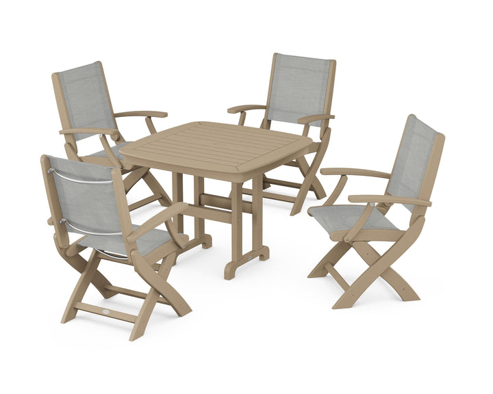POLYWOOD® Coastal Folding Chair 5-Piece Dining Set