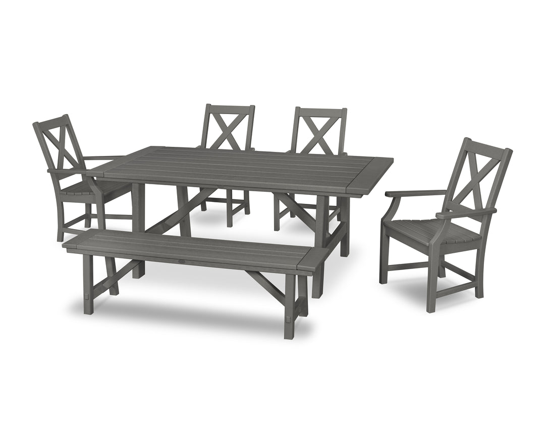 POLYWOOD® Braxton 6-Piece Rustic Farmhouse Arm Chair Dining Set with Bench
