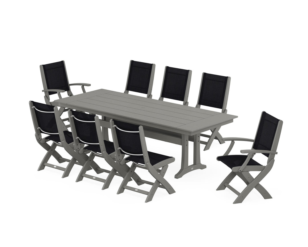 POLYWOOD® Coastal 9-Piece Folding Dining Chair Farmhouse Dining Set with Trestle Legs