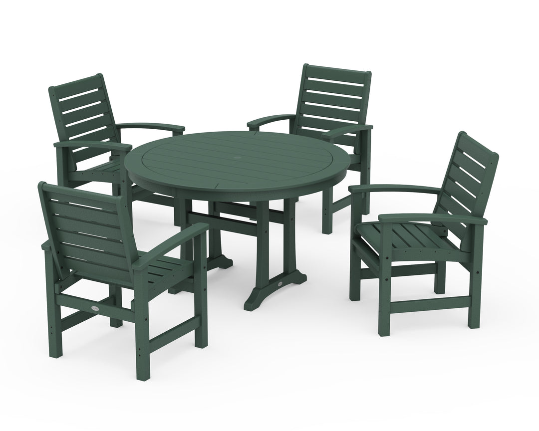 POLYWOOD® Signature 5-Piece Round Dining Set with Trestle Legs