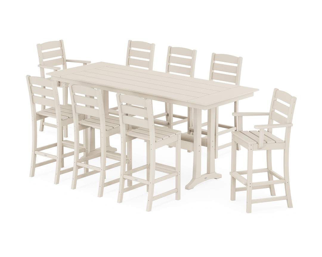 POLYWOOD® Lakeside 9-Piece Farmhouse Bar Set with Trestle Legs