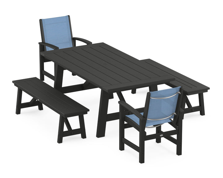 POLYWOOD® Coastal 5-Piece Rustic Farmhouse Dining Set With Benches