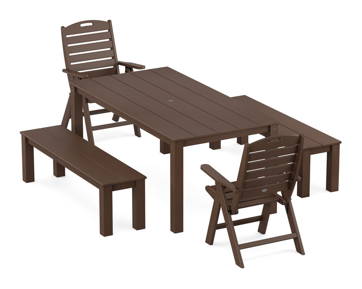 POLYWOOD® Nautical Folding Highback Chair 5-Piece Parsons Dining Set with Benches