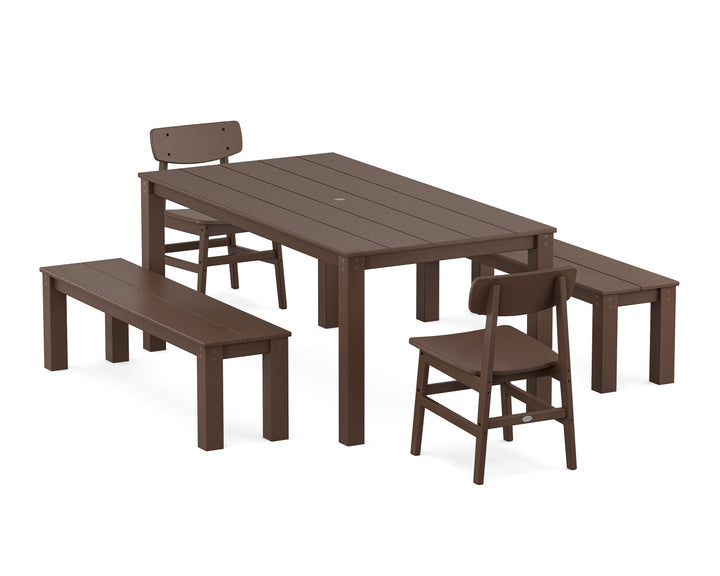 POLYWOOD® Modern Studio Urban Chair 5-Piece Parsons Dining Set with Benches