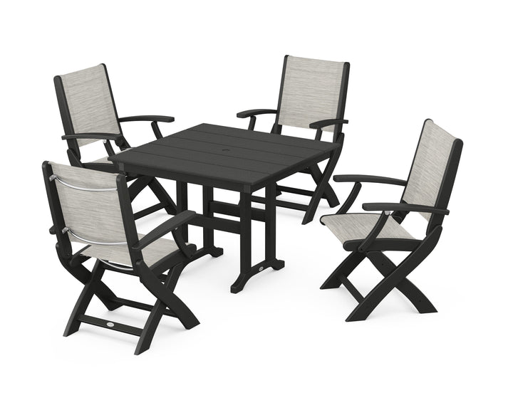 POLYWOOD® Coastal Folding Chair 5-Piece Farmhouse Dining Set