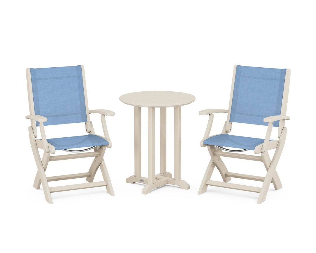 POLYWOOD® Coastal Folding 3-Piece Round Bistro Dining Set