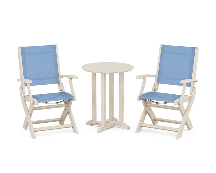 POLYWOOD® Coastal Folding 3-Piece Round Bistro Dining Set