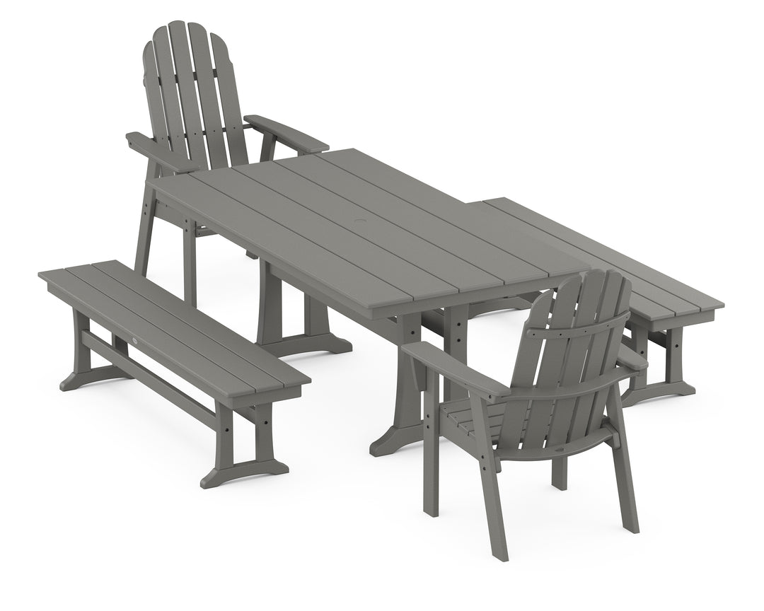 POLYWOOD® Vineyard Adirondack 5-Piece Farmhouse Dining Set With Trestle Legs