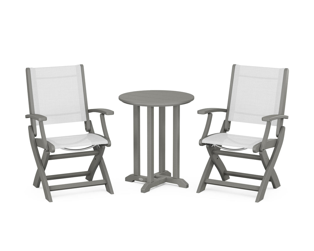 POLYWOOD® Coastal Folding 3-Piece Round Bistro Dining Set