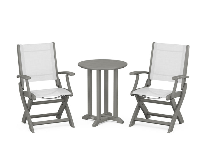POLYWOOD® Coastal Folding 3-Piece Round Bistro Dining Set
