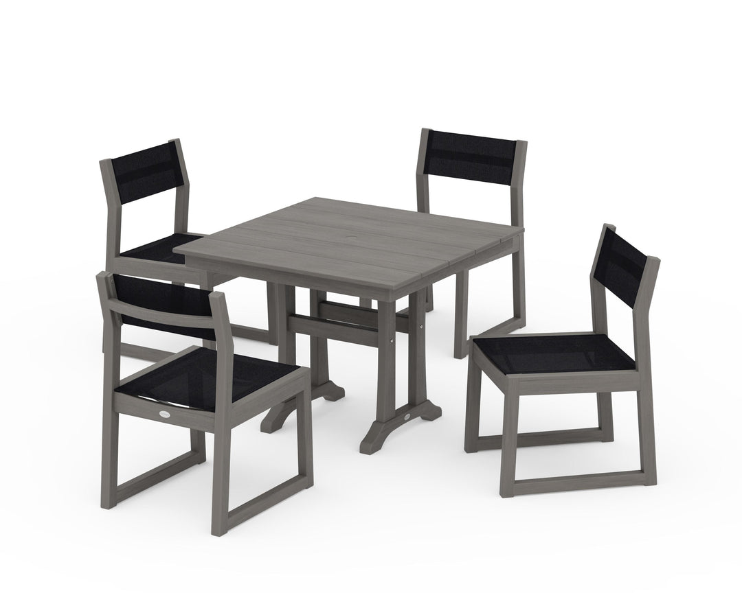 POLYWOOD® EDGE Sling 5-Piece Farmhouse Trestle Side Chair Dining Set