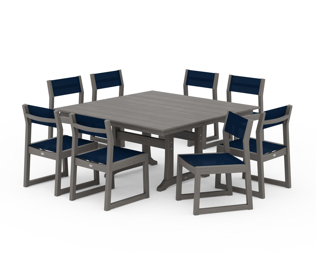 POLYWOOD® EDGE Sling Side Chair 9-Piece Farmhouse Trestle Dining Set