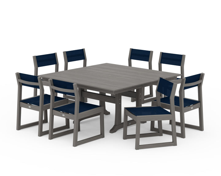 POLYWOOD® EDGE Sling Side Chair 9-Piece Farmhouse Trestle Dining Set