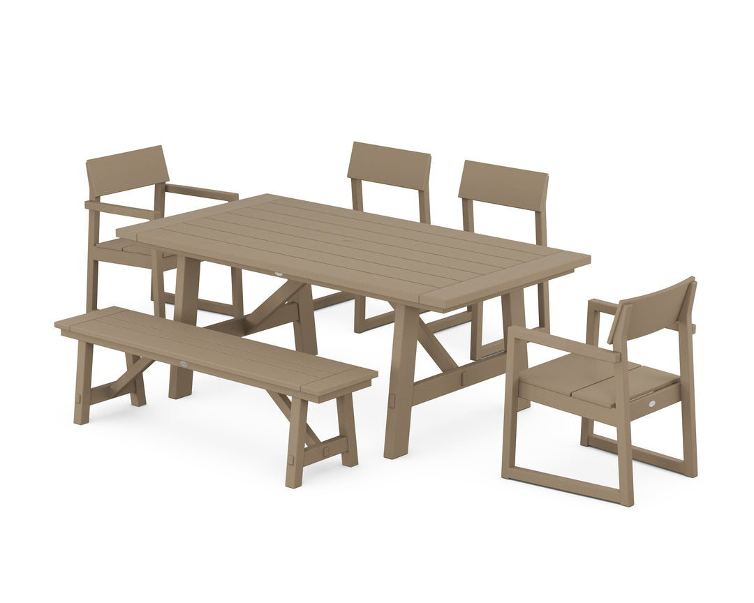 POLYWOOD® EDGE 6-Piece Rustic Farmhouse Dining Set with Bench