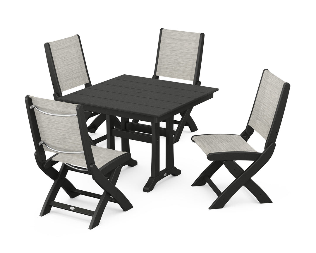 POLYWOOD® Coastal Folding Side Chair 5-Piece Farmhouse Dining Set With Trestle Legs