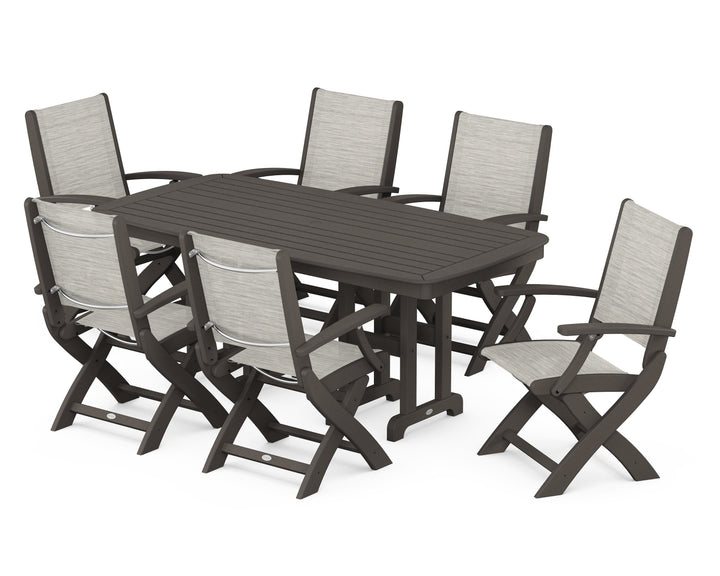 POLYWOOD® Coastal Folding Arm Chair 7-Piece Dining Set