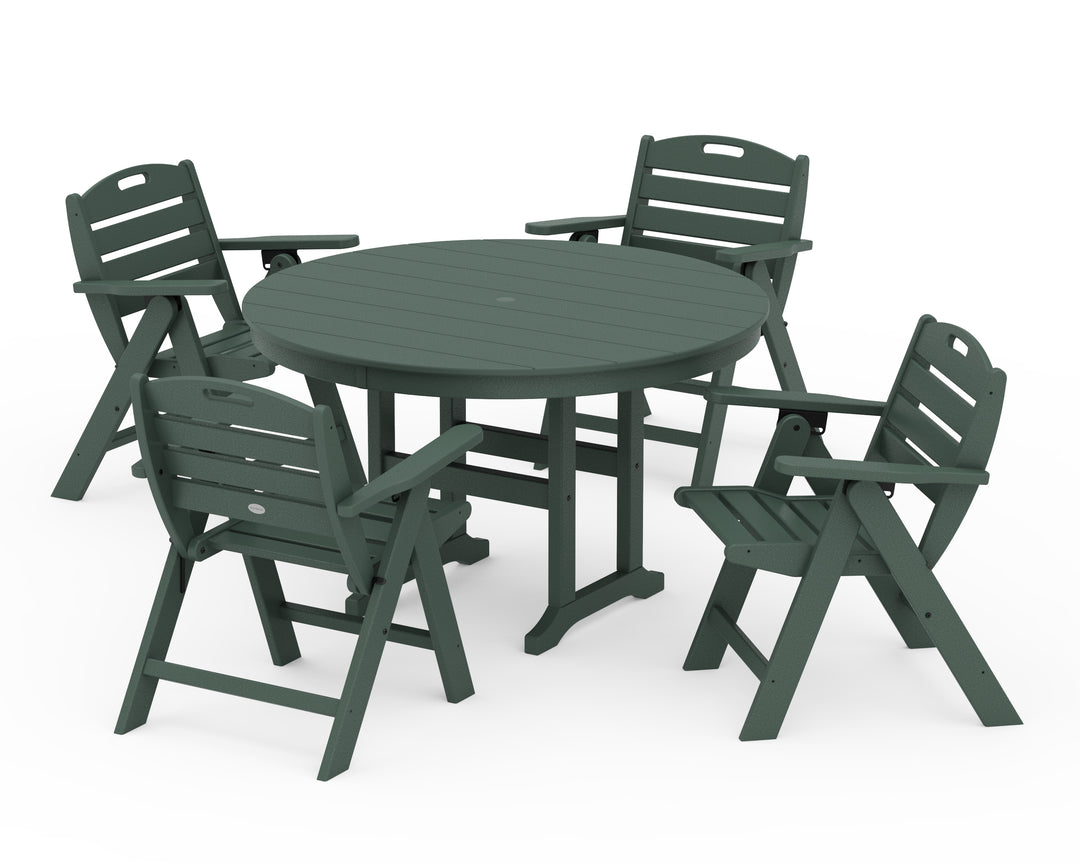 POLYWOOD® Nautical Folding Lowback Chair 5-Piece Round Farmhouse Dining Set