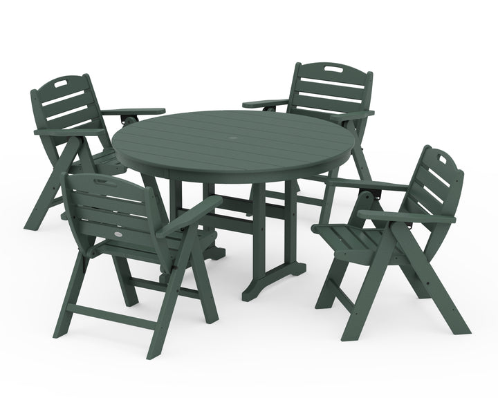 POLYWOOD® Nautical Folding Lowback Chair 5-Piece Round Farmhouse Dining Set