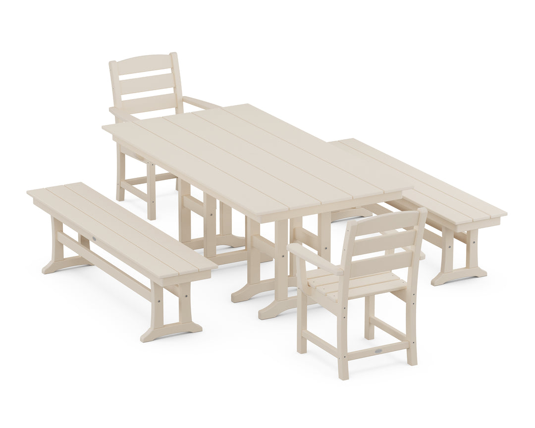 POLYWOOD® Lakeside 5-Piece Farmhouse Dining Set with Benches