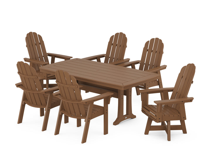 POLYWOOD® Vineyard Curveback Adirondack Swivel Chair 7-Piece Dining Set with Trestle Legs