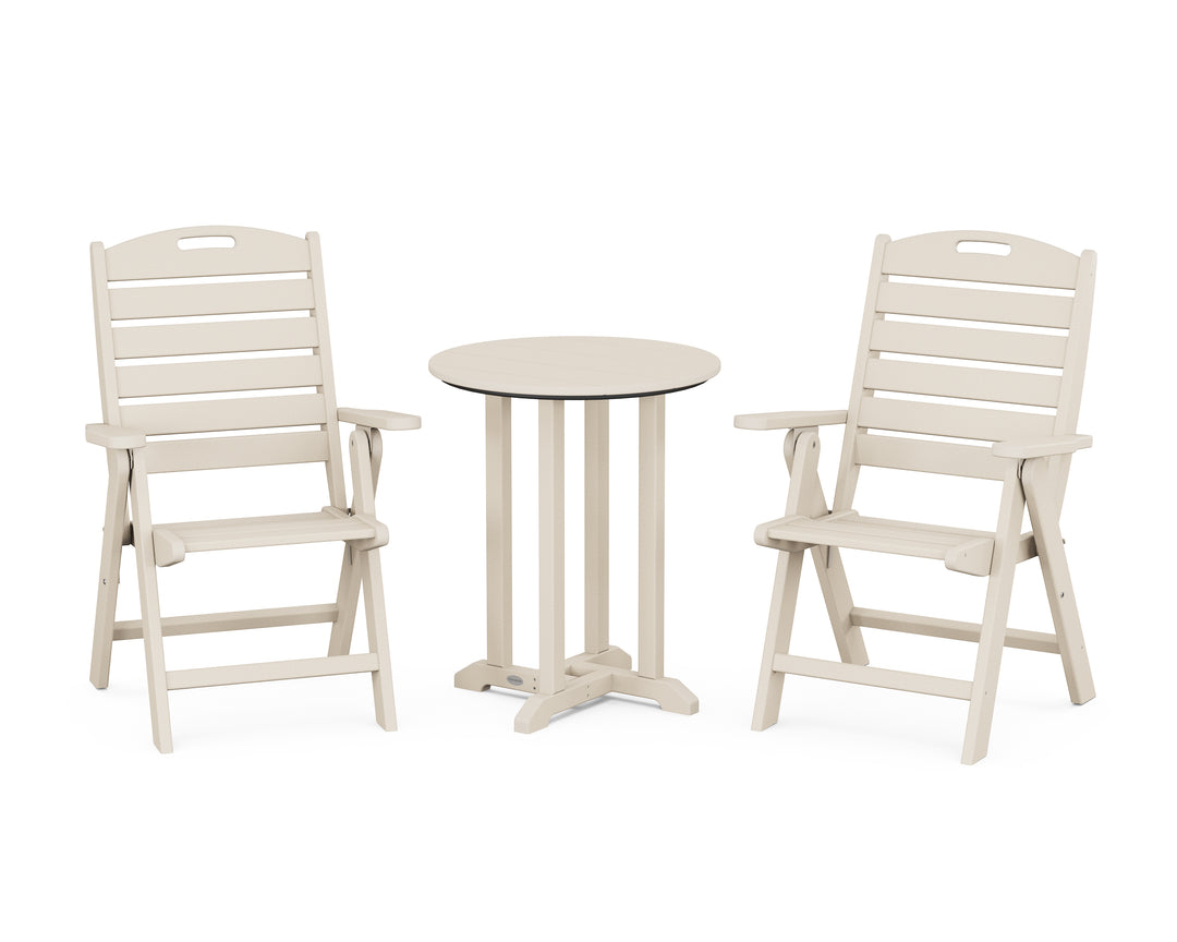 POLYWOOD® Nautical Folding Highback Chair 3-Piece Round Bistro Dining Set