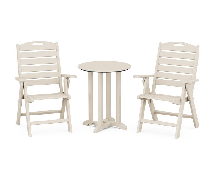 POLYWOOD® Nautical Folding Highback Chair 3-Piece Round Bistro Dining Set