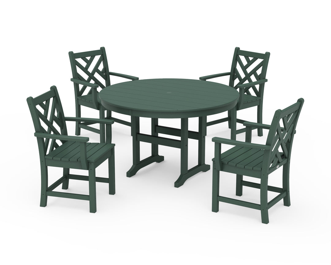 POLYWOOD® Chippendale 5-Piece Round Farmhouse Dining Set