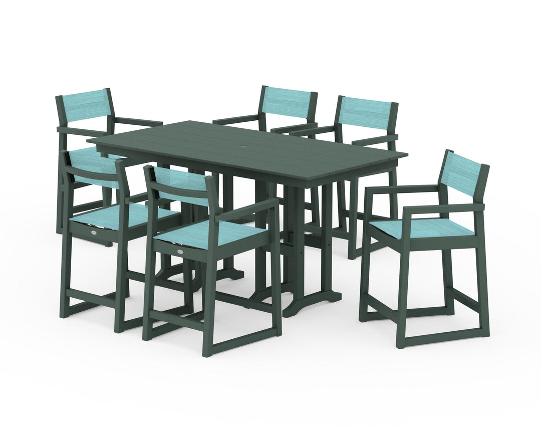 POLYWOOD® EDGE Sling Arm Chair 7-Piece Farmhouse Counter Set