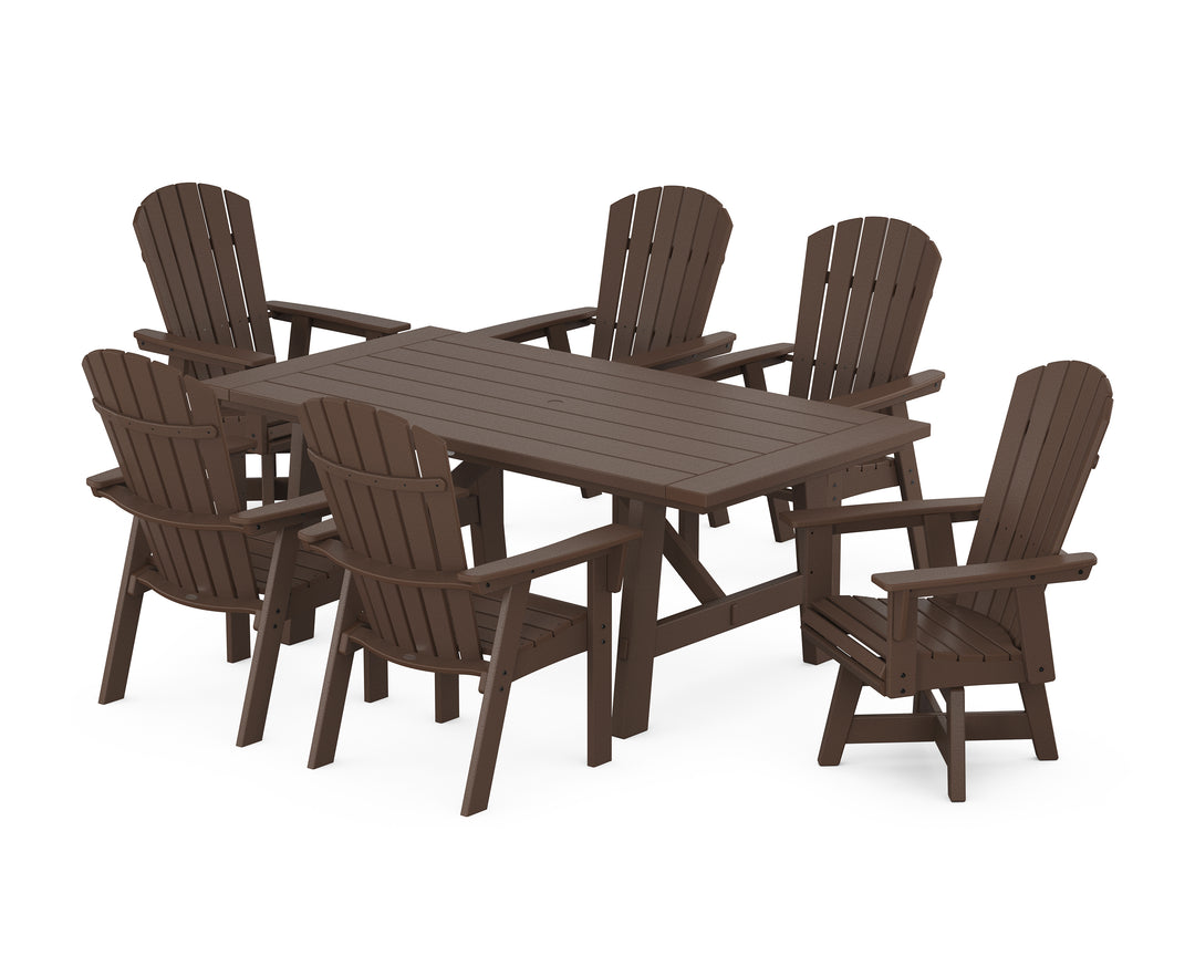 POLYWOOD® Nautical Curveback Adirondack Swivel Chair 7-Piece Rustic Farmhouse Dining Set