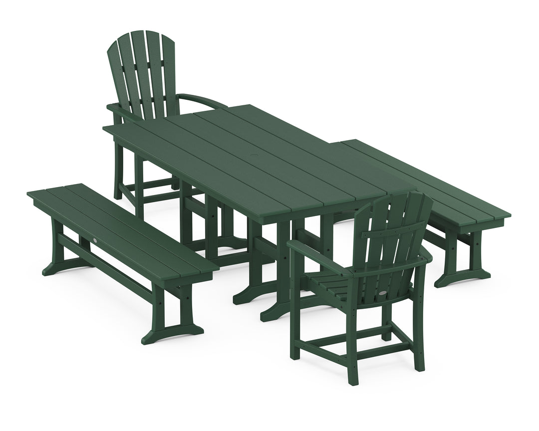 POLYWOOD® Palm Coast 5-Piece Farmhouse Dining Set with Benches