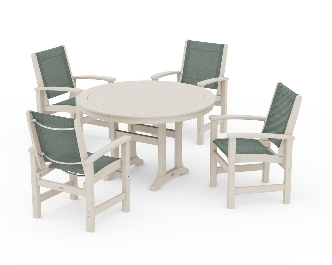 POLYWOOD® Coastal 5-Piece Round Dining Set with Trestle Legs