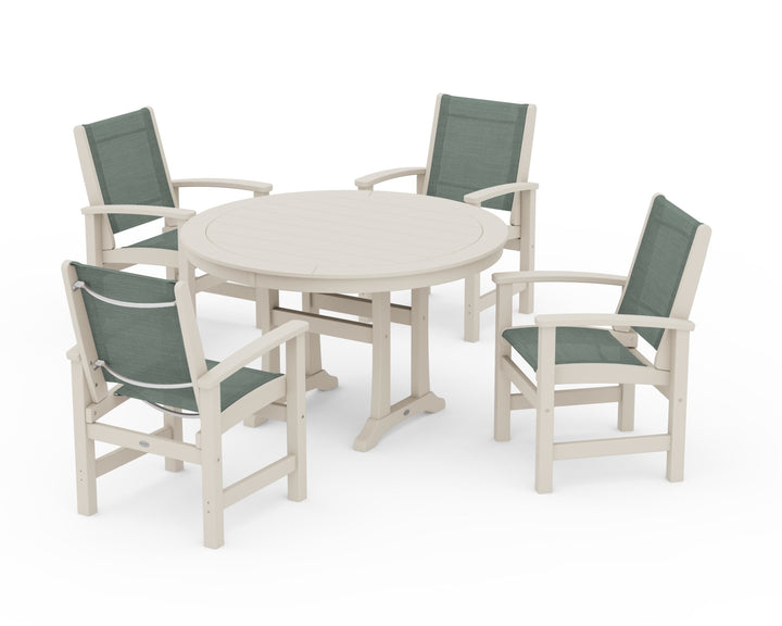 POLYWOOD® Coastal 5-Piece Round Dining Set with Trestle Legs