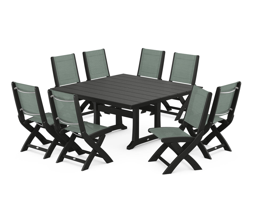 POLYWOOD® Coastal Folding Side Chair 9-Piece Farmhouse Dining Set