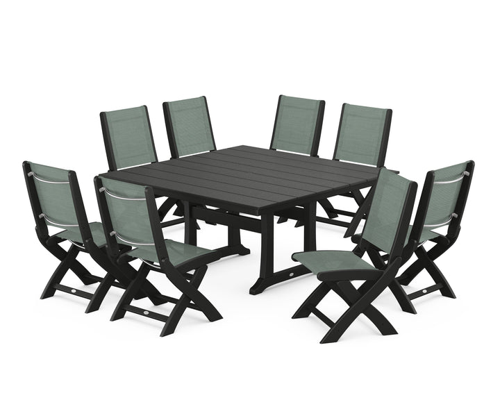 POLYWOOD® Coastal Folding Side Chair 9-Piece Farmhouse Dining Set