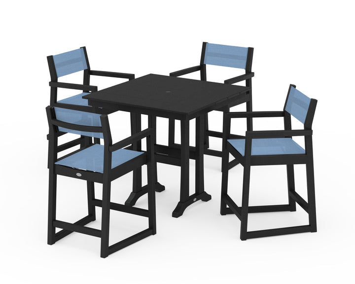 POLYWOOD® EDGE Sling Arm Chair 5-Piece Farmhouse Counter Set with Trestle Legs